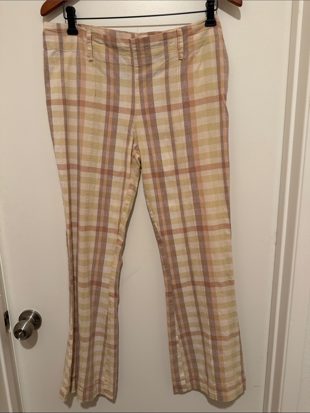 Free People Plaid Flare Pants in Beige, Cream and Tan